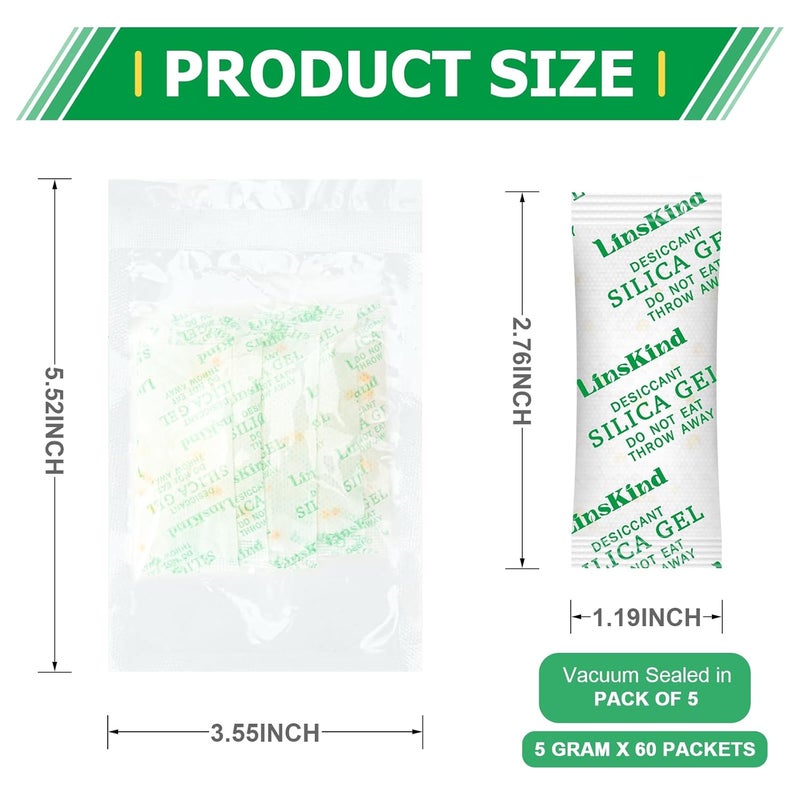 LinsKind Store 5 Gram [60 Packets] Food Grade Silica Gel Packets, Moisture Absorbers for Moisture Control - Protects Items from Moisture Damage - Image 3